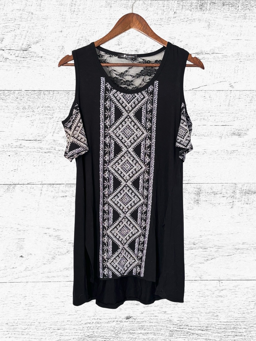 Vocal Black and White Asymmetrical Cut Out Blouse